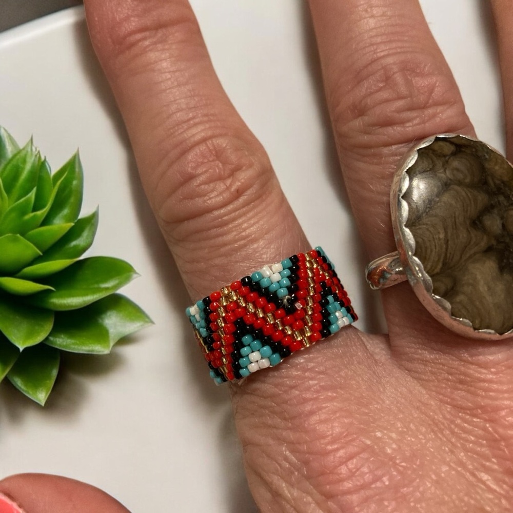Gorgeous hand beaded ring from bali size 9